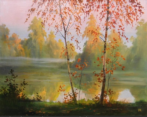 Утренний туман на озере.Осень